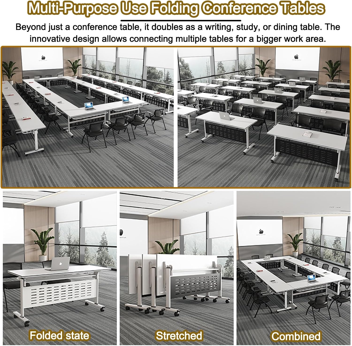 Folding Conference Table, 1/2/4/6/8 Pack Modern Foldable Conference Room Tables combinable trapezoidal Conference with Wheels, Meeting Table Flip TopOffice Training Room Classroom(4pack,47x24x30in)