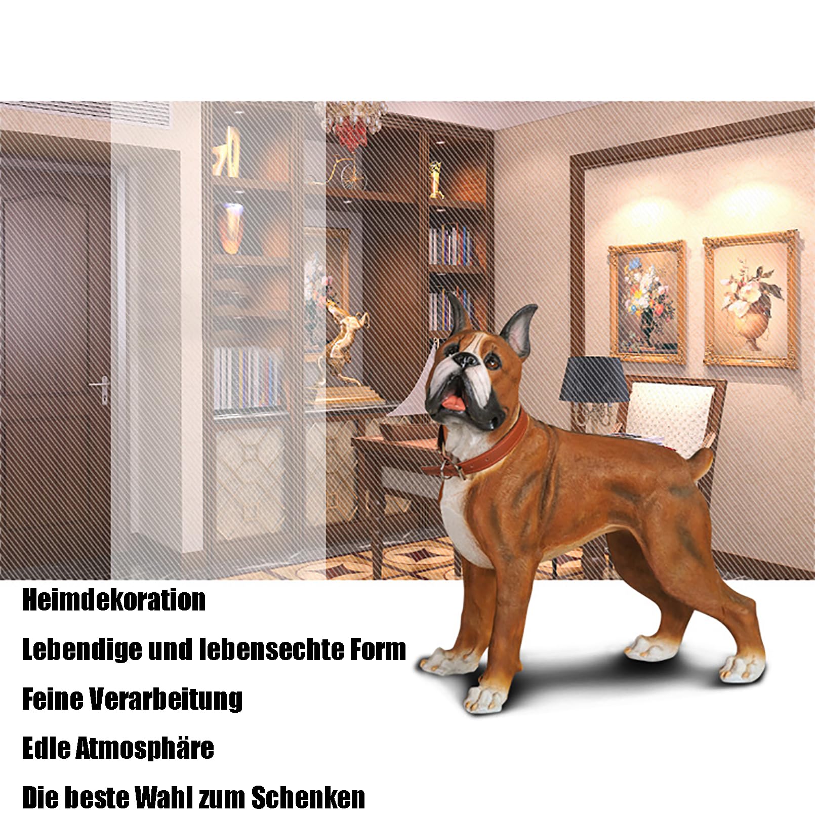 Gartenfiguren für draußen wetterfest Boxer Hund Statue Harz Gartenskulptur Heim Gartendeko für draußen wetterfest,Hoher Simulationsgrad,Geschenke für Gartenliebhaber