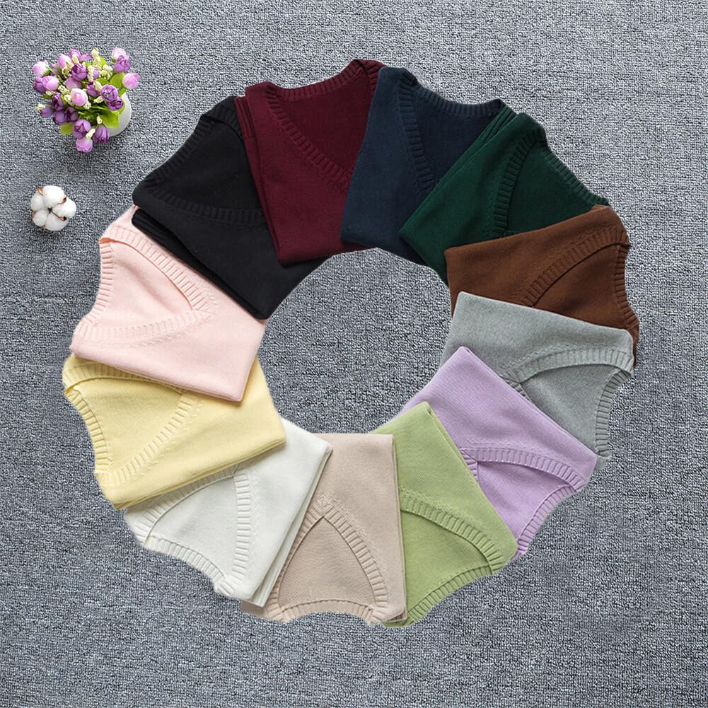 Condition photo showing New/Like New for Women’s Size medium V Neck Sweater Vest School Uniform Solid Color Sleeveless Knit Sweaters Pullover Tank Tops