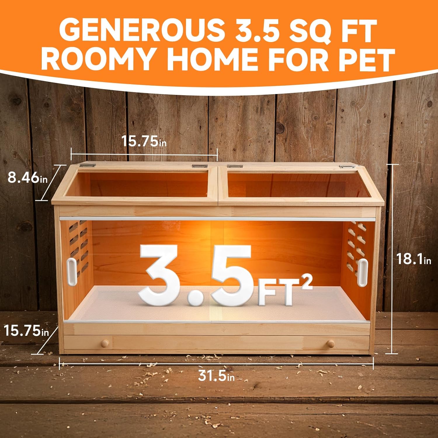 Large Drawers Brooder Box for Chicks Wooden Chicken Brooder Box, with 3 Heating Lamp,Smart Thermostat,Thermometer,Pre-Drilled Holes, 31.5 X 15.75 X 18.1 inches, Ducks, Quails, Hamsters