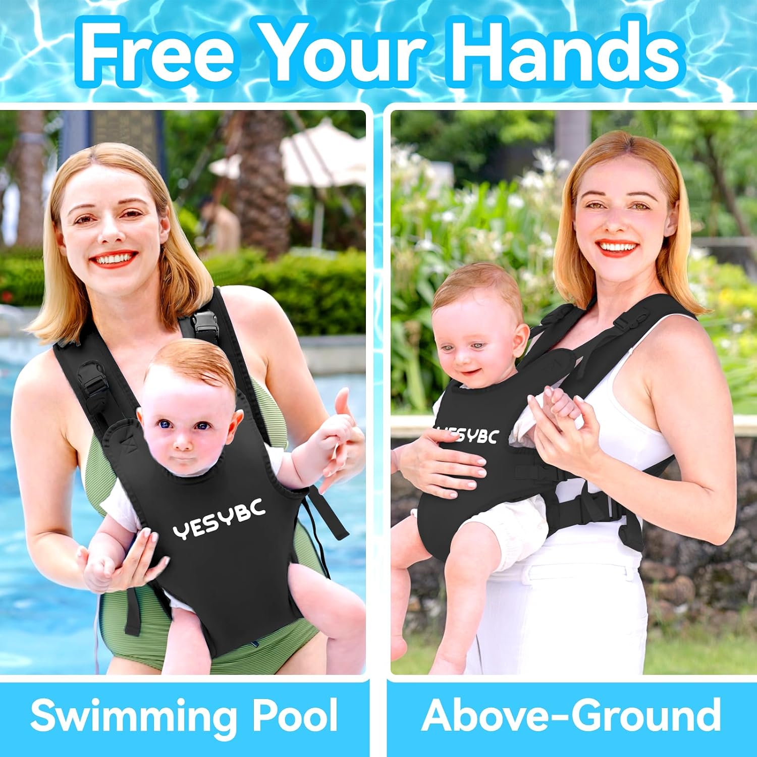 Baby Carrier, Dual-Use Adjustable Baby Sling Support Infant Chest Holder with Drawstring Backpack for Newborn to Toddler 13-33 lbs Swimming Pool Beach Land (Black) image 2