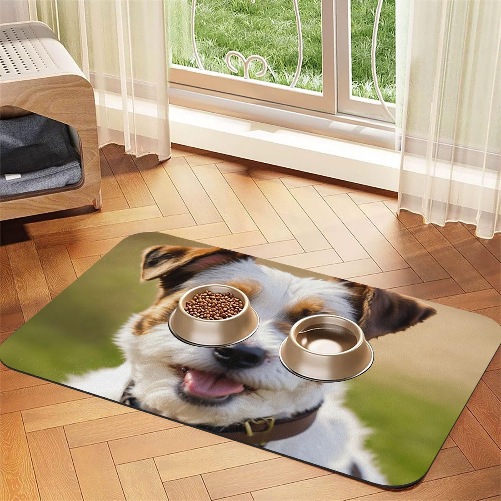 Tapis absorbant antidérapant en caoutchouc et cuir PU pour repas chien