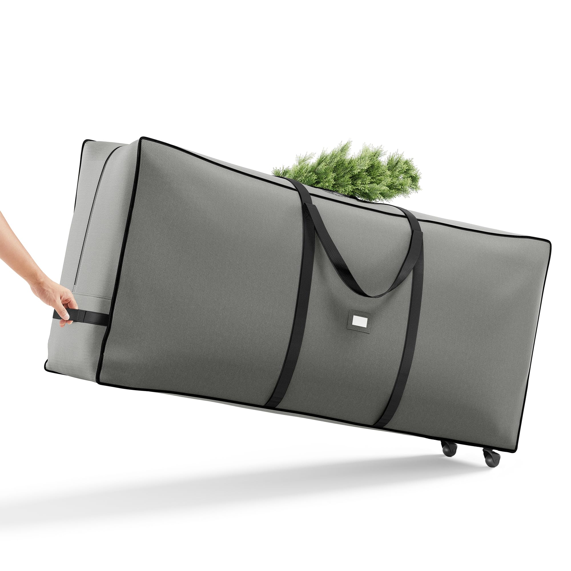 SONGMICS Christmas Tree Storage Bag with 1.6-Inch Wheels, Rolling Storage Bag, up to 9 ft, For Disassembled Holiday Tree, Length-Adjustable Handles, 600D Oxford Fabric, Dove Gray URXS004G01 