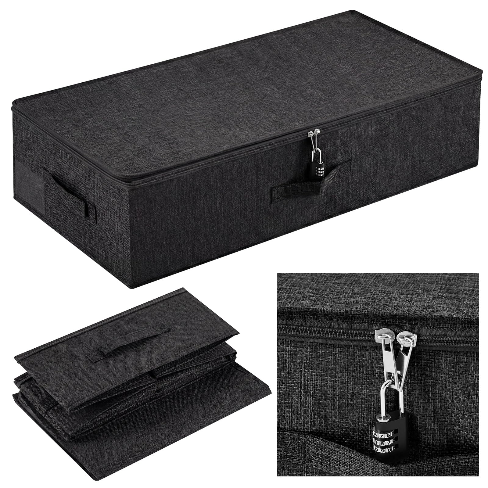 Photo 1 of Briwooody 29.9 x 15 x 6.7 Inch Large Discreet Lockable Personal Item Storage Bag Under Bed Storage Box Organizer with Zipper Lid Underbed Clothes Shoe Container for Dorm and Home(Black)