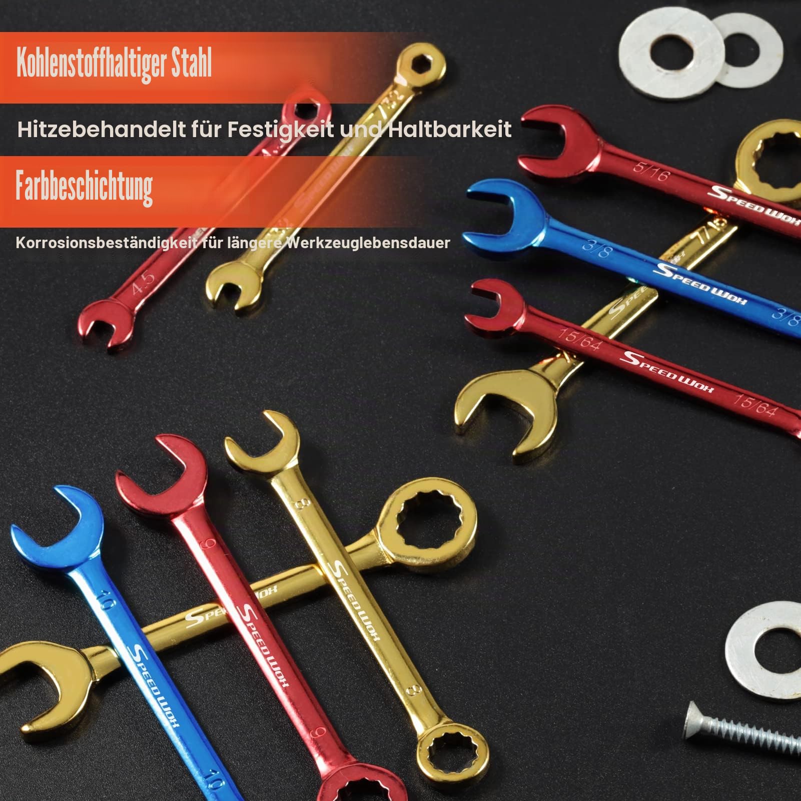 Speedwox Mini-Kombinationsschlüssel-Set, metrisch und SAE-farbig plattiert, offenes und Kastenenende, Midget-Schraubenschlüssel-Set mit tragbarer Tasche und großem Ring (4-11 mm) (5/32-7/16 Zoll)
