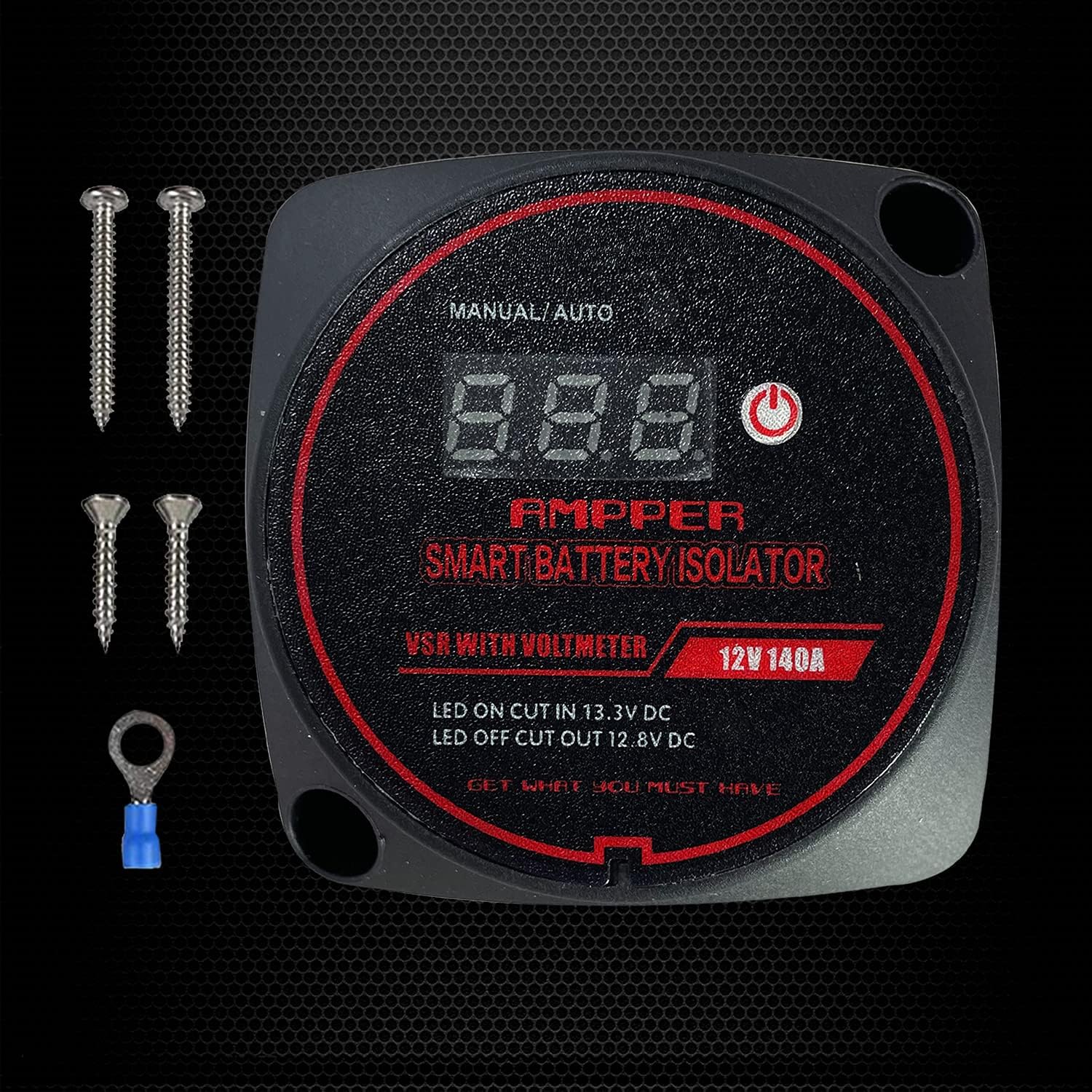 12V 140Amp Dual Battery Isolator, Ampper Battery Voltage Sensitive Relay (VSR) Smart Battery Isolator with Voltmeter and Manual Control Button for Car and More (with Battery Terminals, NO Cable)