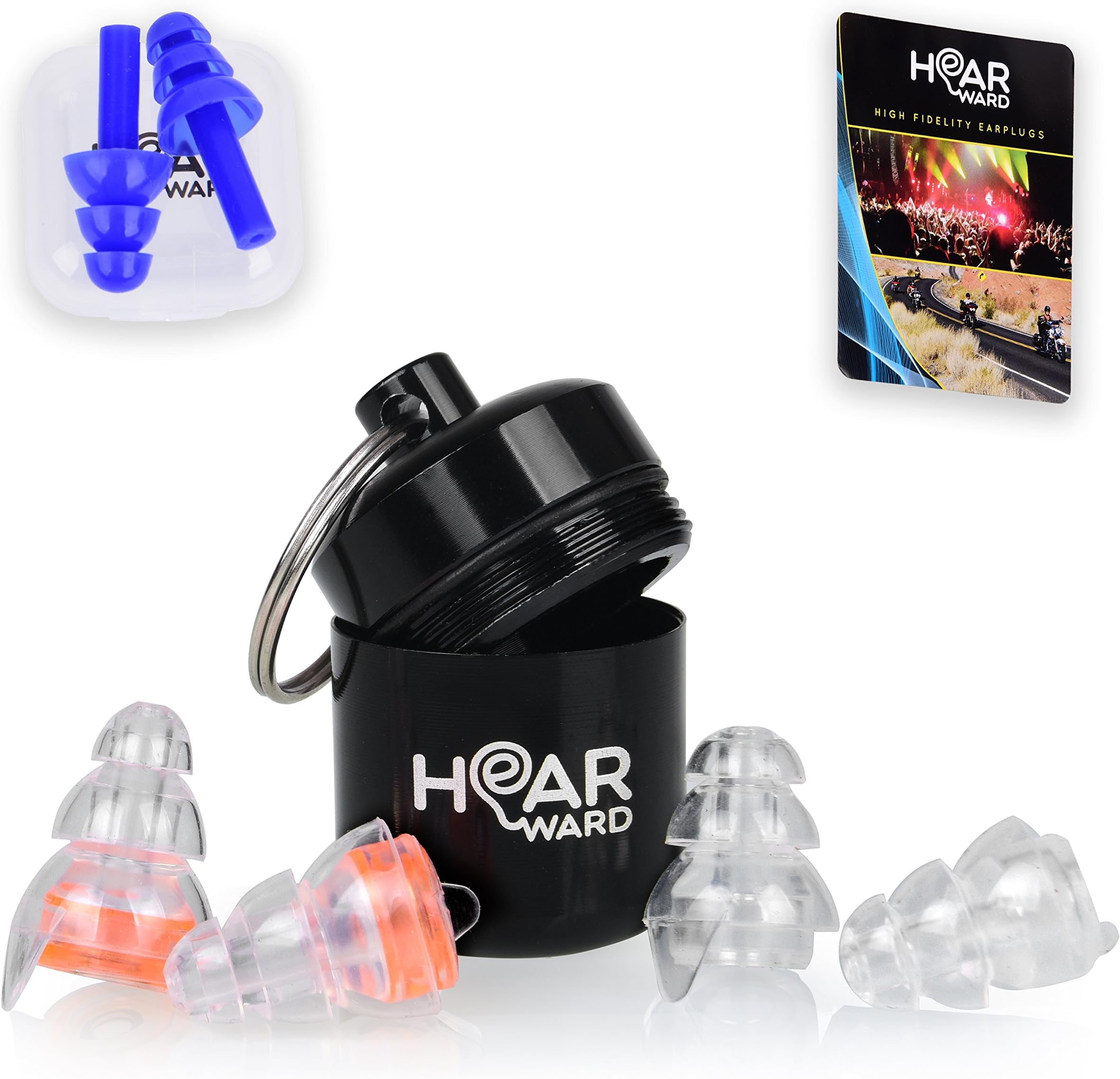 High Fidelity Reusable Earplugs by HearWard: Noise Reduction Ear Plugs for Sleeping, Concerts, Racing, Study & Travel – Smaller Earplugs & Water Blocking Swimming Ear Plugs Included