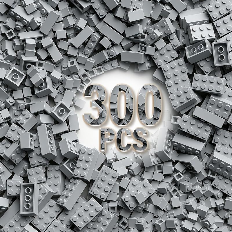 300 Piece Gray Building Bricks, 6 Size Classic Mixed Building Block Set, Compatible with Lego and Major Brands, Suitable for Boys and Girls Over 6 Years Old