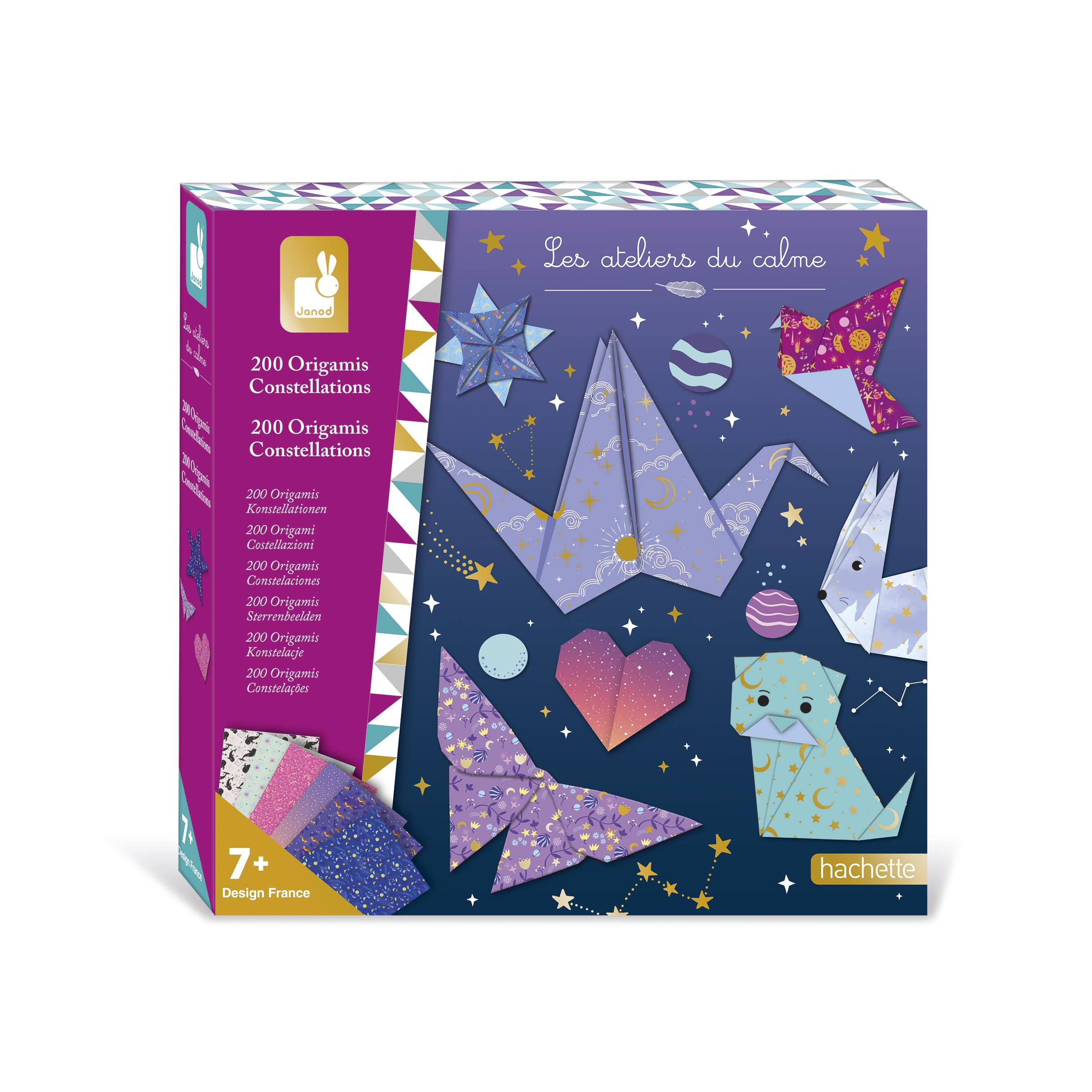 Janod - Kit Origami pour Enfants - 200 Feuilles de Papier avec Effets Visuels et 15 Modèles - DIY - Les Ateliers Du Calme - Kit Loisir Créatif Enfant - Concentration et Créativité - Dès 7 Ans - J09167