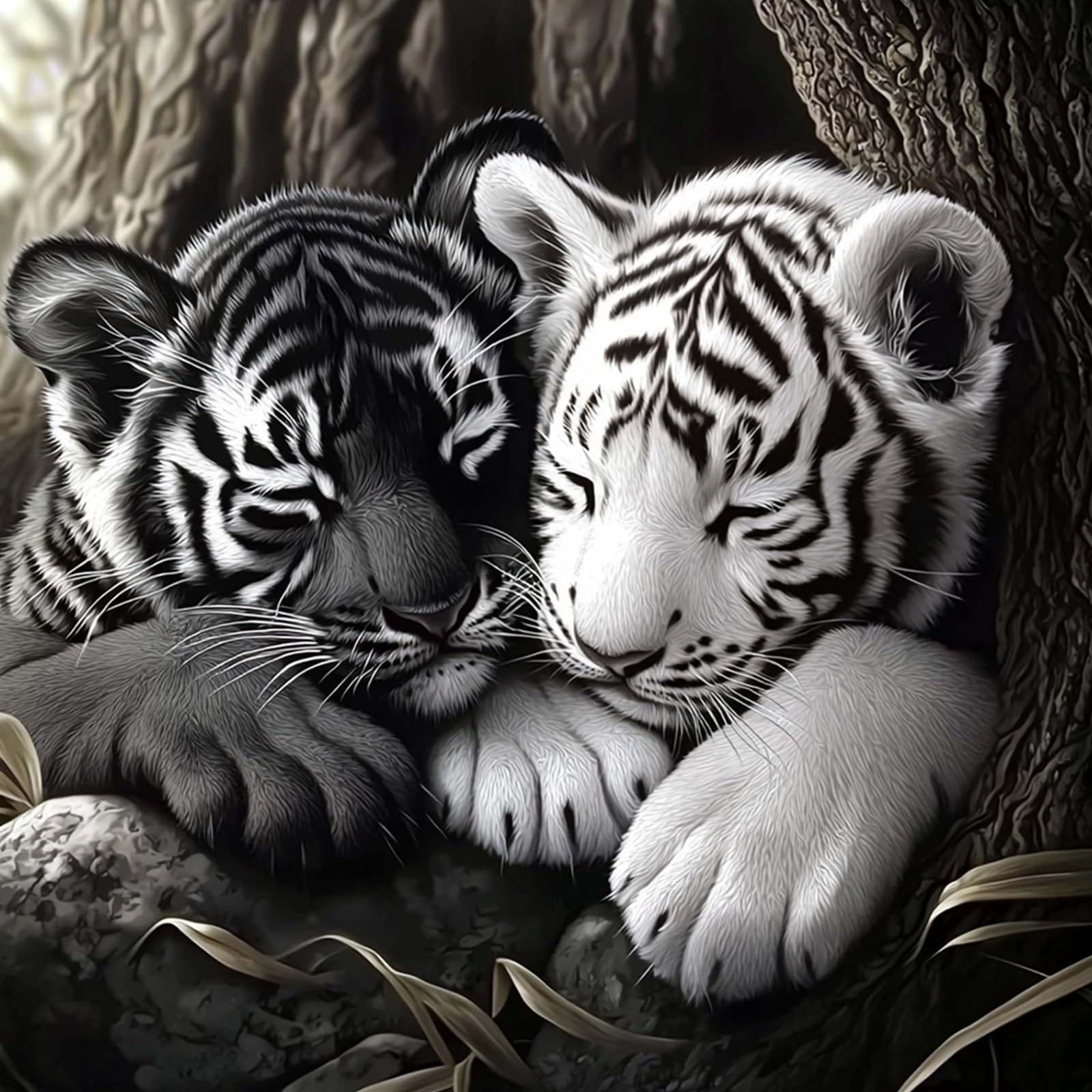 MAXBYE Diamond Painting Kits for Adults, 5D Black & White Tigers Diamond Art Kits DIY Full Drill Animal Gem Art for Beginner, Crystal Cross Stitch Craft for Home Wall Decor Holiday Gifts 30x30cm โ image 1