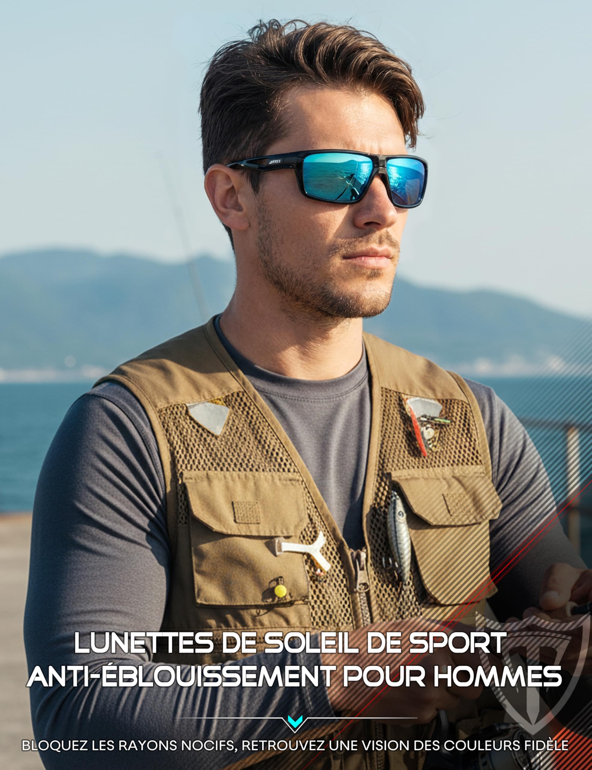 ATTCL Lunettes de Soleil Homme Polarisées: UV400 léger TR90 Monture Enveloppant Verres Miroir Sports Conduite Pêche Golf