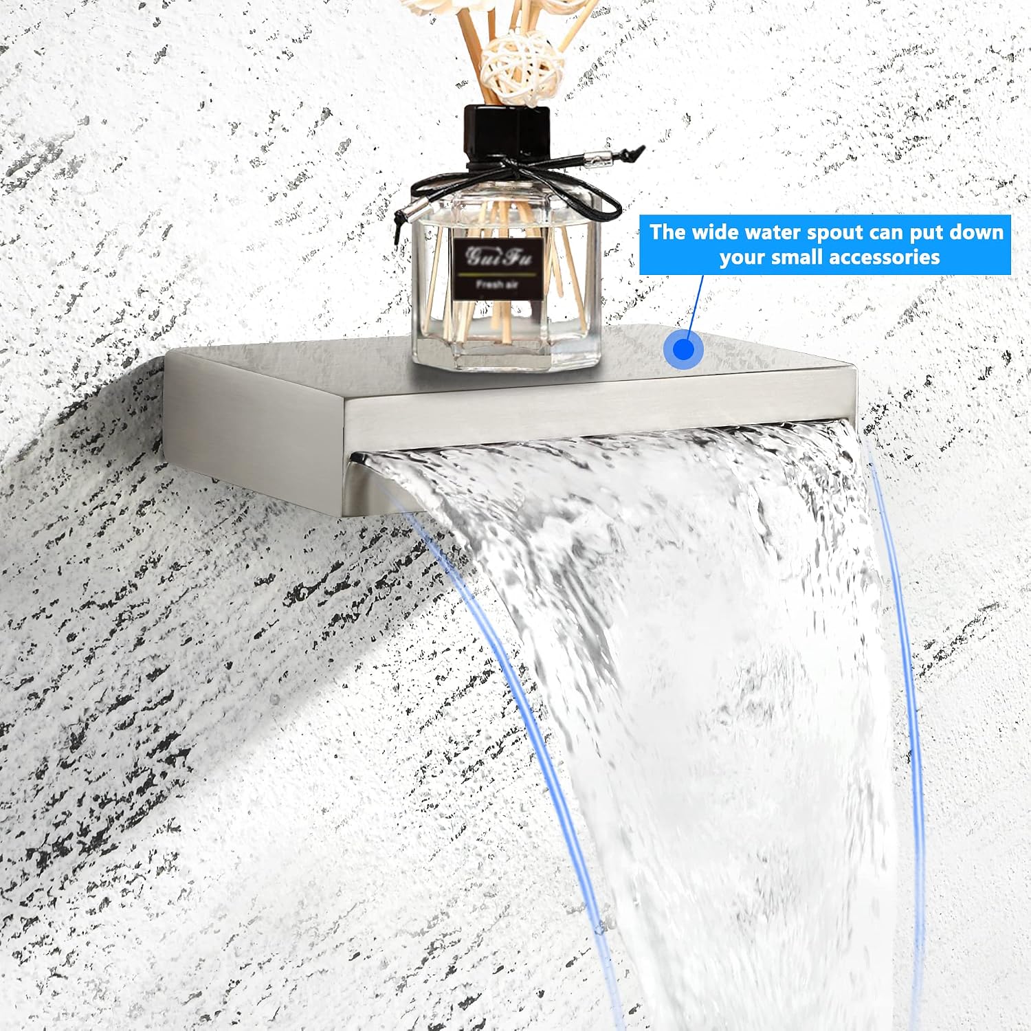 SKOWLL Wall Mount Bathroom Faucet, Brushed Nickel Widespread Waterfall Vanity Faucet for Bathroom Sink, 2 Handle Wall Mount Bathtub Faucets Rough-in Valve