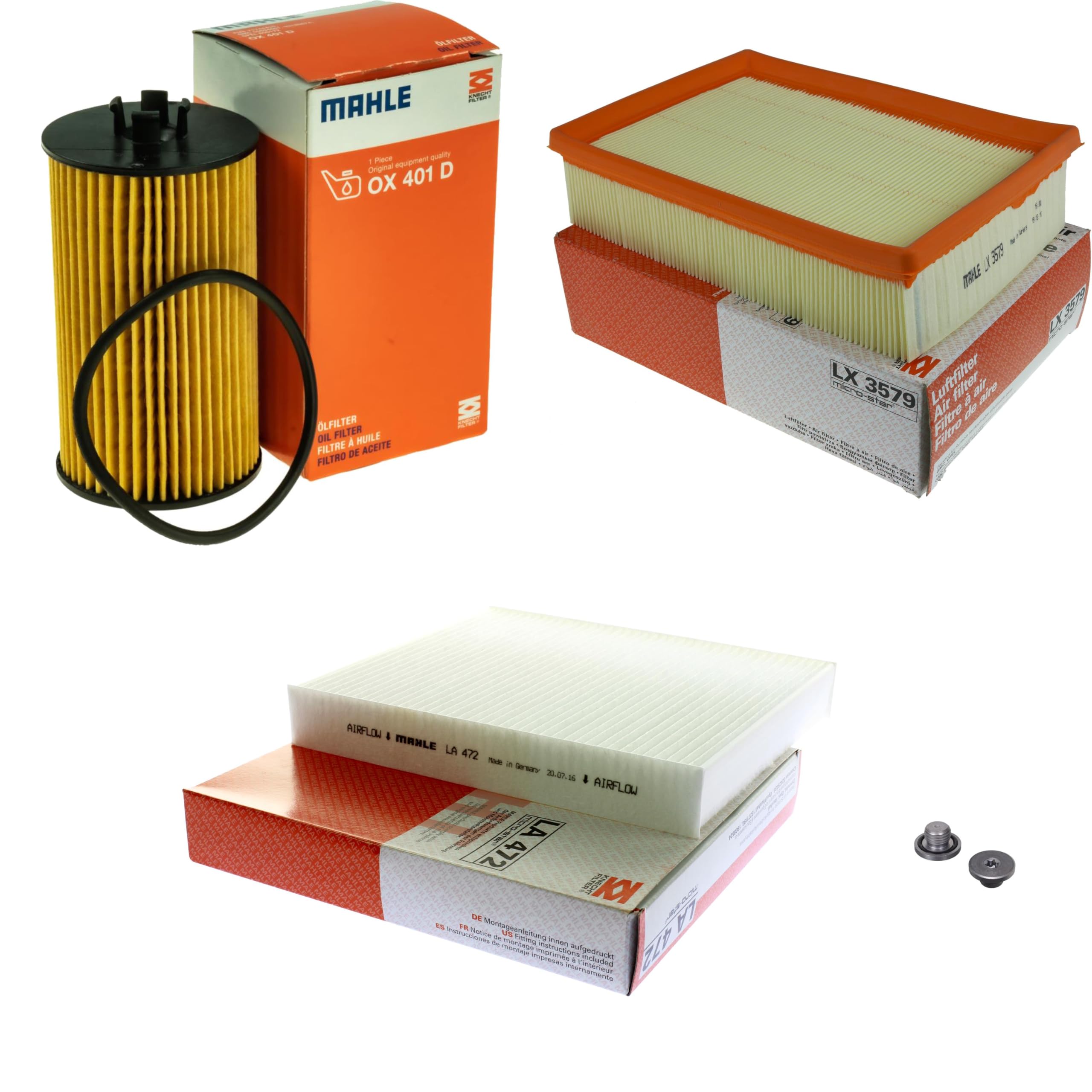 Paquete de inspección Kit de mantenimiento con filtro de aceite OX 401D, filtro de aire LX 3579, filtro de cabina LA 472, tornillo de cierre