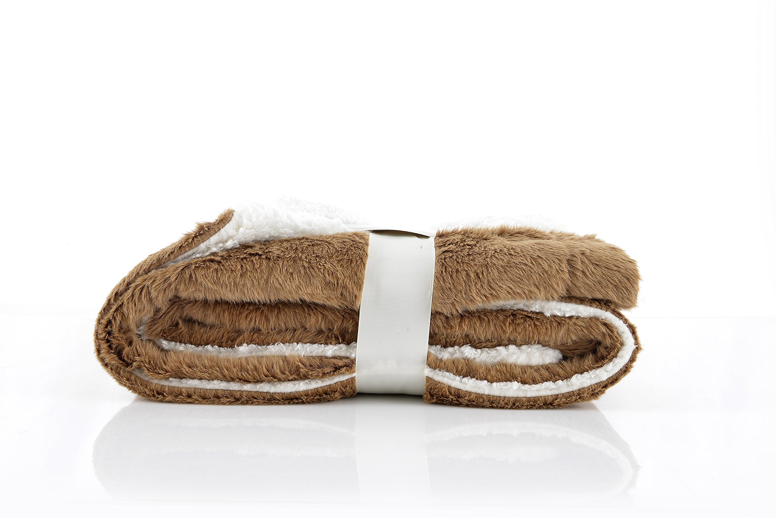 Luxury Faux Fur to Sherpa Throw Brown Fox