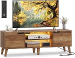 VASAGLE TV Placez-vous avec la station de recharge, pour 65-Inch TV, Centre de divertissement avec LED Lumière, console de 57,9 pouces longue, style transitoire, pour le salon, chambre à coucher, miel brun ULTV560K01