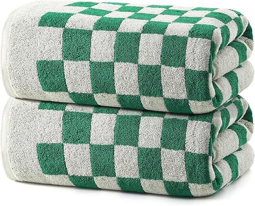 Miniatura 13 de REDKISS Juego de toallas de baño a cuadros - 4 toallas grandes de ducha para decoración del baño, toalla de baño de algodón altamente absorbente de