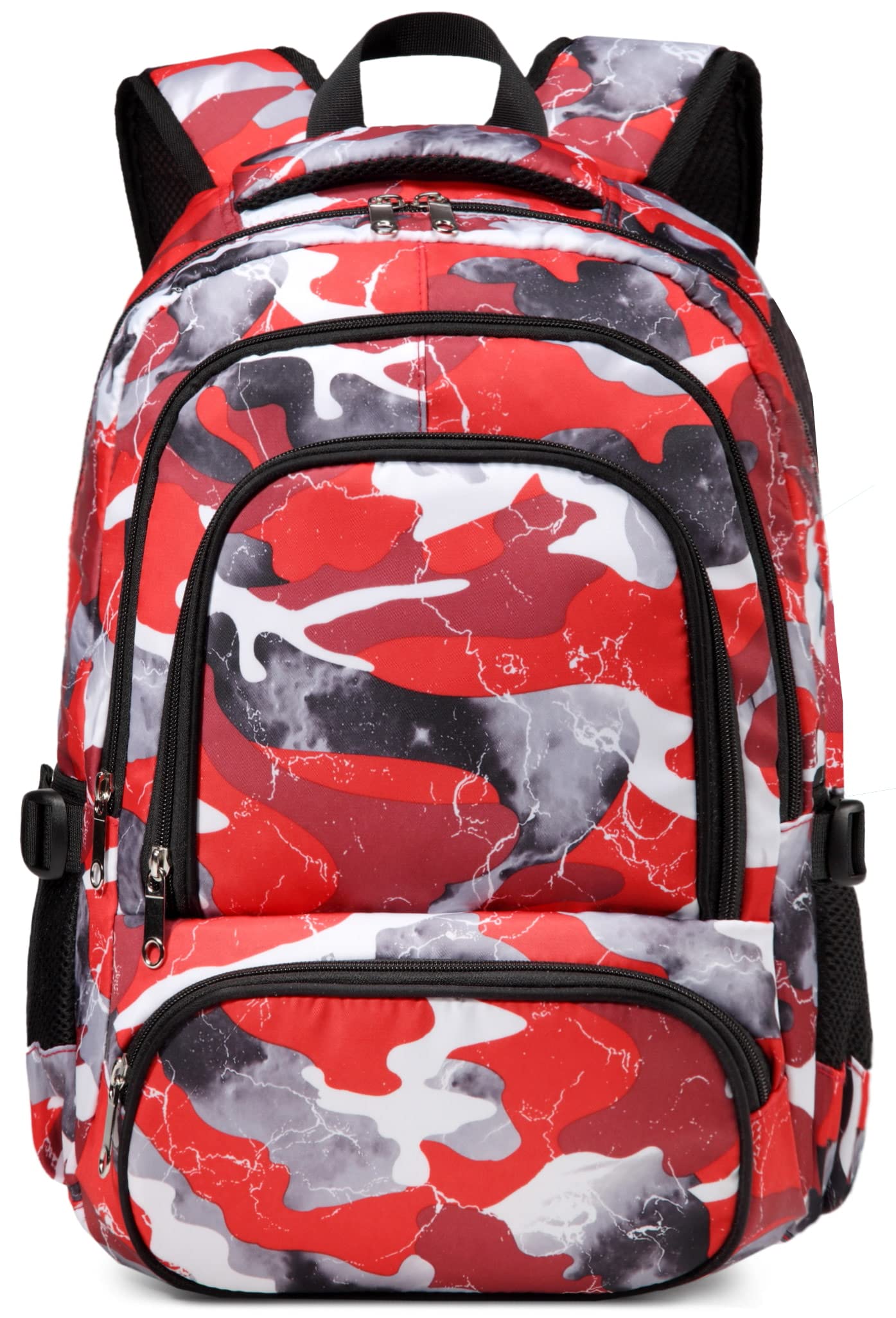 BLUEFAIRY Boys Camo Backpacks for Kids Elementary School Bags Kindergarten Bookbags Girls Camouflage Overnight Weekend Bag (Red Camo)