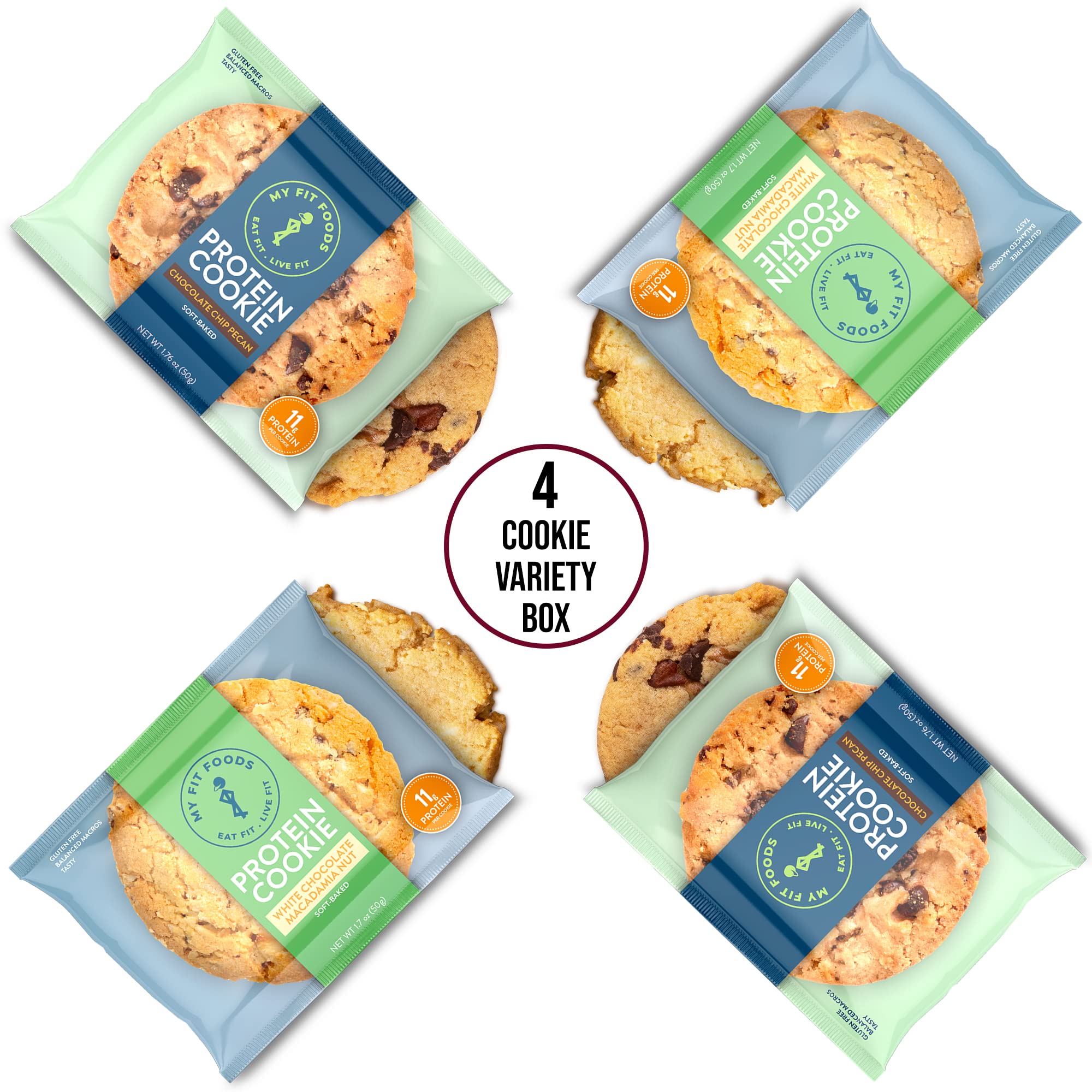 ChipMonkBaking, Variety Pack High Protein Cookies - Low Carb Diet Friendly Gym Snacks, Meal Replacement Cookie, Gluten-Free, Healthy Low Sugar Sweet Snack - Balanced Nutrition Baked Desserts for Energy