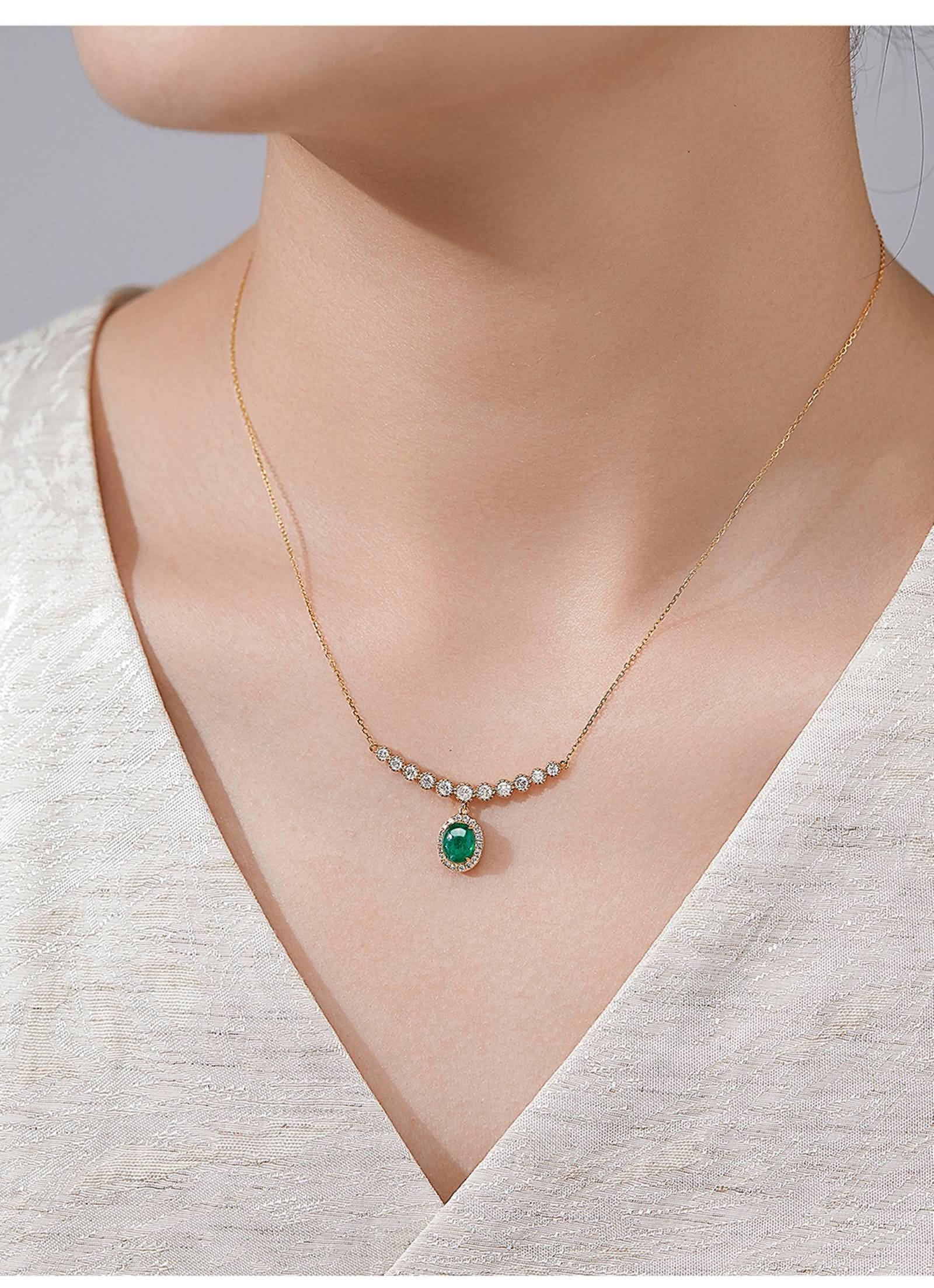 Halsketten für Frauen Fein Ovaler Smaragd und Diamant, Halskette Hochzeit Vintage für Sie| Gelbgold | Trendiger Modeschmuck für Vatertag
