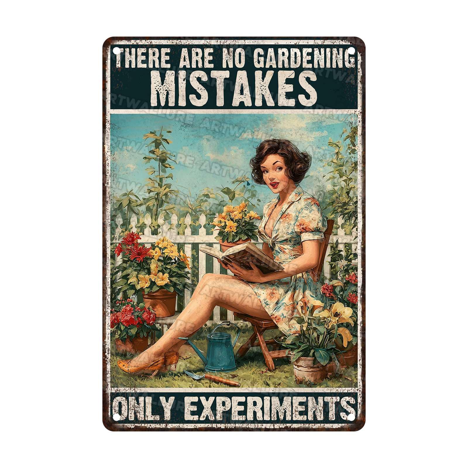 Gardening Tin Sign Vintage There Are No Gardening Mistakes Only Experiments Sign for Garden Yard Farmhouse Outdoor Rustic Art 8x12Inch