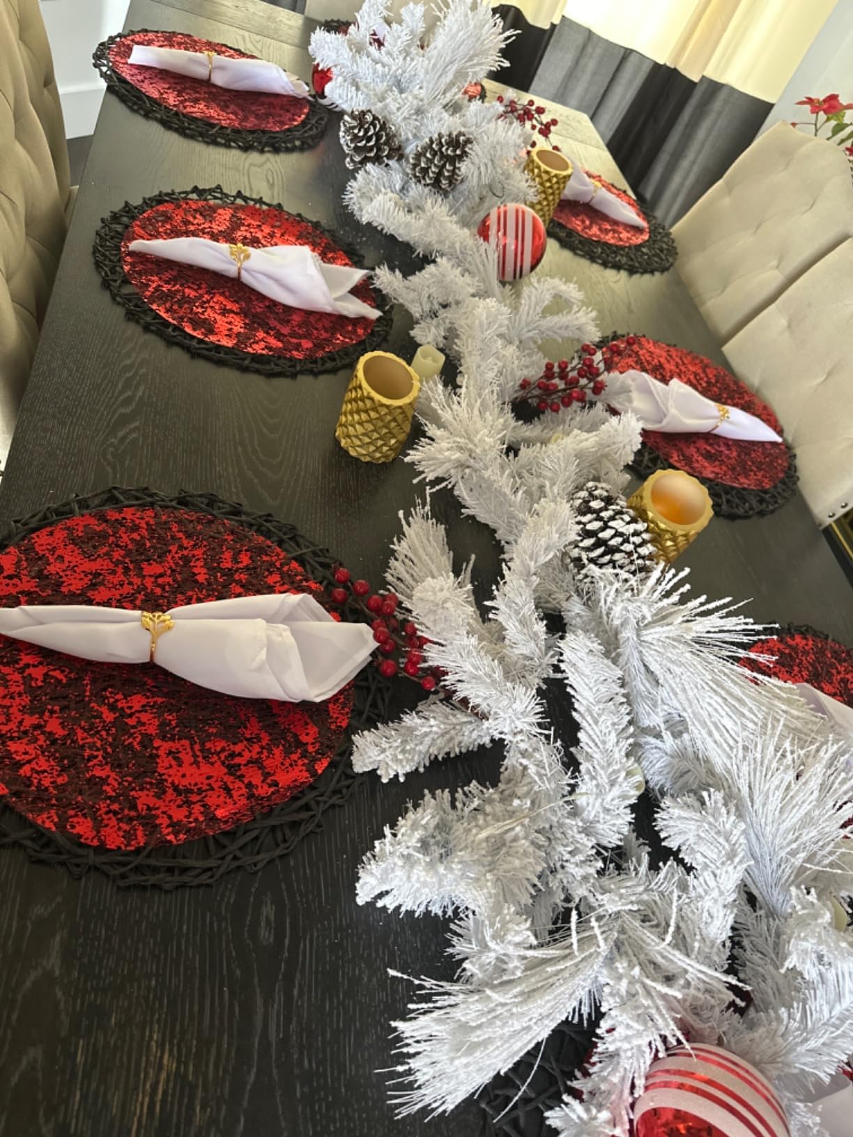 Rote Einweg-Tischsets, Set mit 50 roten Platzdeckchen, Metallic, dünnes Netz, rund, 33 cm, Glitzerfolie, gepresst, Esstischdekoration, Tafelaufsätze für Party, Hochzeit, Geburtstag