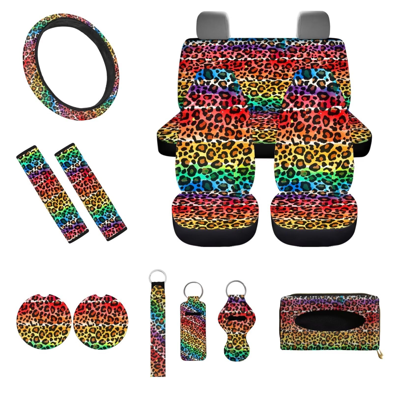 Set completo di 13 coprivolanti per auto, con stampa leopardata e ghepardo