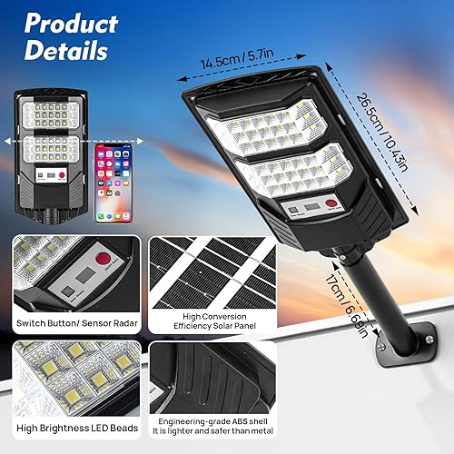 Miniatura 7 de Luces solares impermeables IP67, luces de calle con sensor de movimiento para exteriores con 42 LED de alta intensidad, 800 lúmenes (prueba estándar