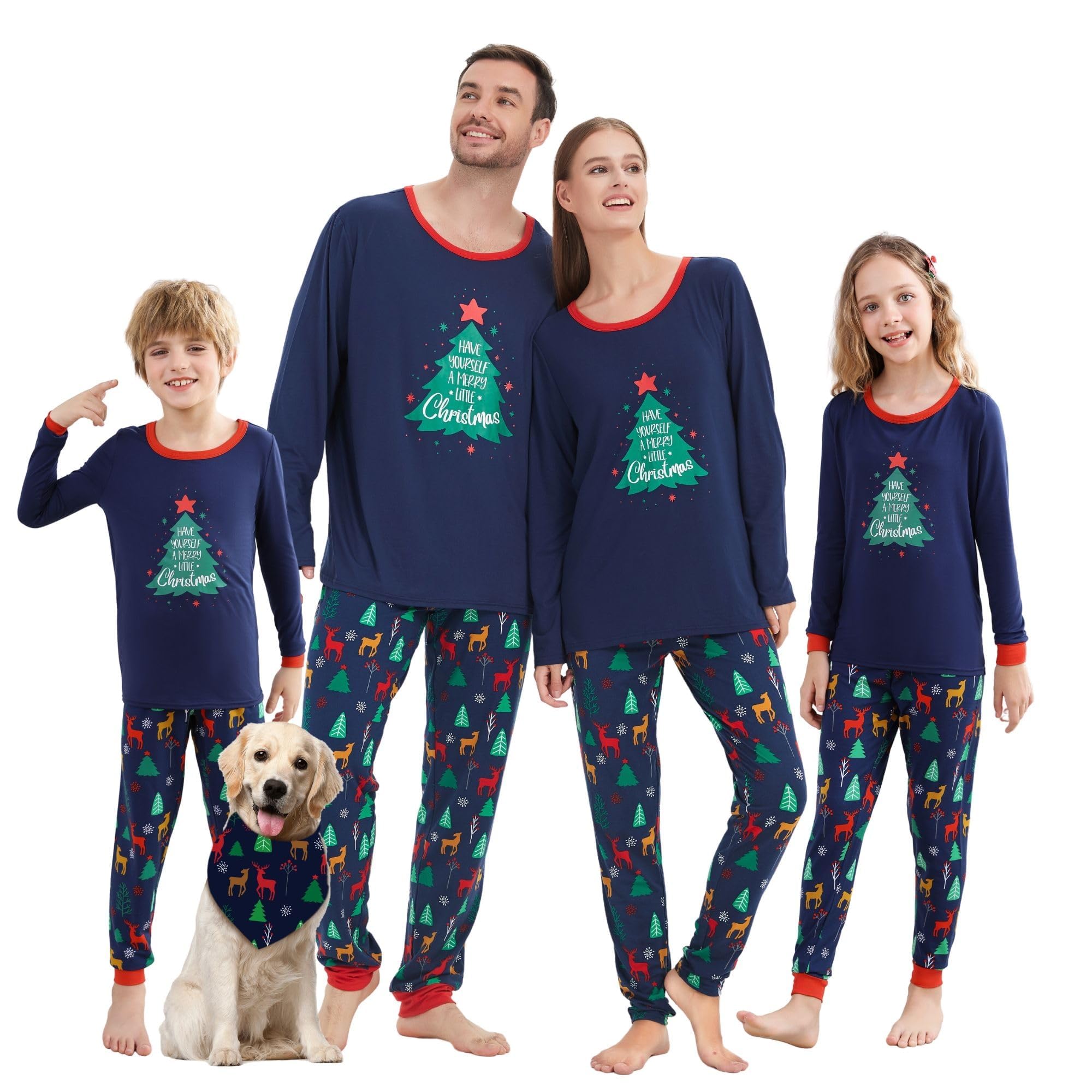 V.&GRINFamily Christmas Pajamas Matching Set 2023, Holiday Printed Top Plaid Pants Pjs Sleepwear His and Hers Kids Dog Gift