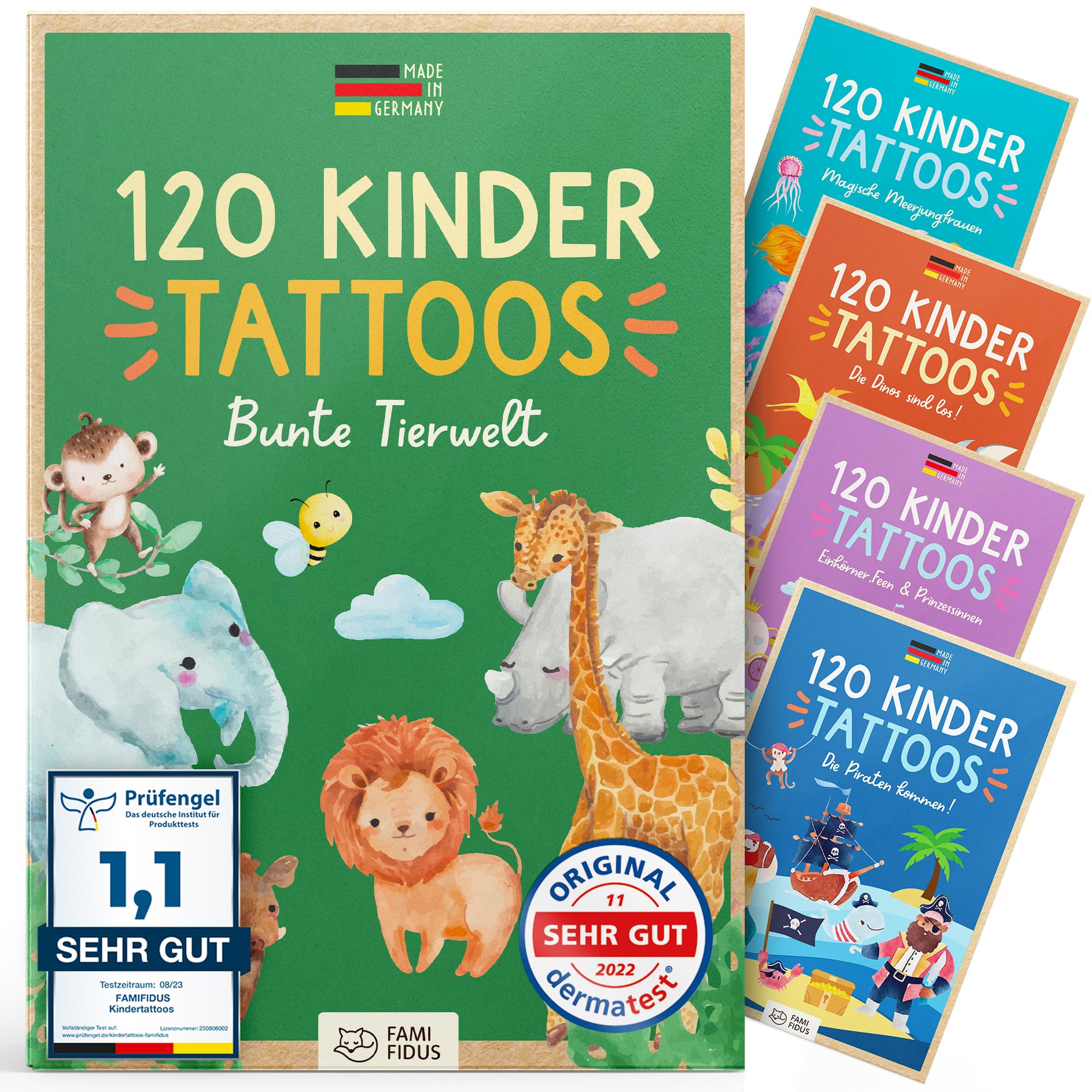 Famifidus 120 Kinder Tattoos hautfreundlich I Zauberhaftes Geschenk für Mädchen und Jungen I Dermatologisch SEHR GUT I Tattoo Kinder Made in Germany I Tattoo für Jungs & Mädchen
