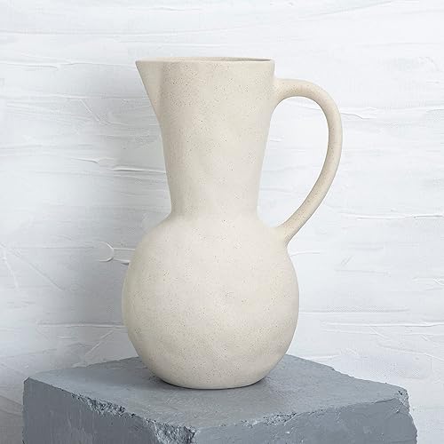 Miniatura 8 de BlossoME - Jarra de cerámica blanca de 9.5 pulgadas de alto con mango de apertura ancha para pampalss hierba e hortensia francesa jarra para mantel