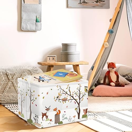 Miniatura 3 de Clastyle Cesta de almacenamiento de animales de la selva, ciervo, zorro, pájaro, ardilla, conejo, árbol, estante rectangular, para ropa, libros,