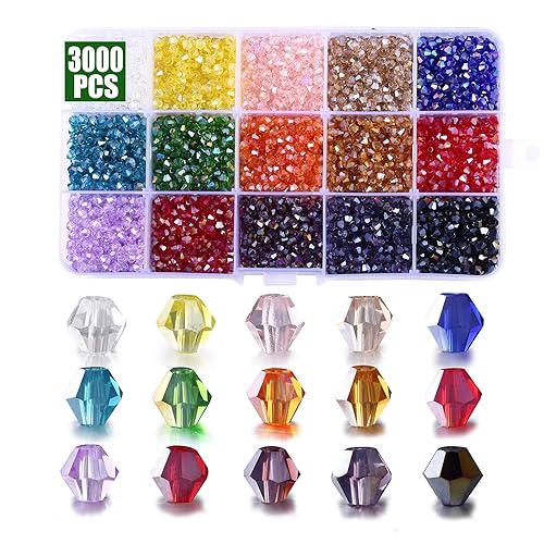 Bicone Beads for Jewelry Making, 3000pcs 4mm Faceted Crystal Glass