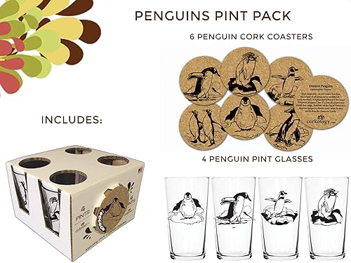 Miniatura 2 de Corkology.com Penguins - Paquete de pinta con posavasos a juego, transparente