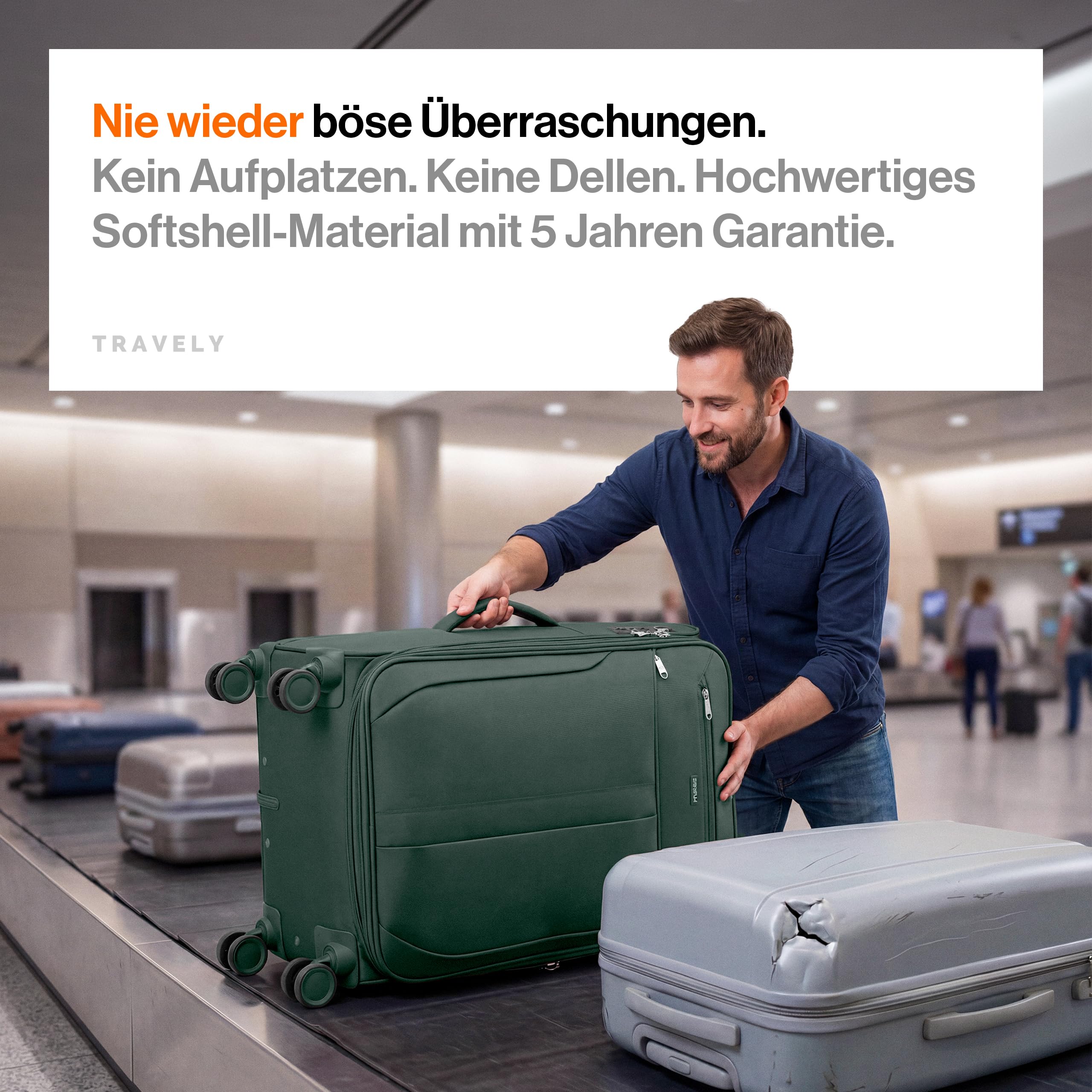 Travely Stoffkoffer XL - Großer Reisekoffer mit 4 Rollen und TSA Zahlenschloss - Leichter Weichschalen Koffer mit Dehnfalte, Koffer Groß aus reißfesten und wasserabweisendem Material, Trolley Groß