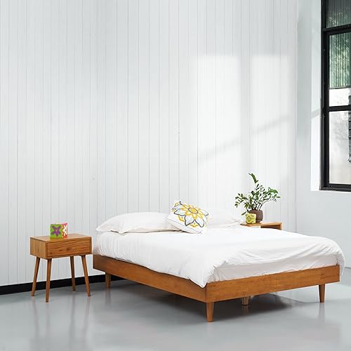 NTC Fly Wooden Bed Frame Without Headboard, Solid Wood Foundation with Silent Slats and Wood Central Supports, 1000 Lb Capacity, Effortless Assembly, Full - Rustic Oak