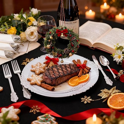 Vista 54 de Liacere 30 cubiertos de plástico dorado con servilletas preenrolladas, cubiertos de plástico dorado de alta calidad con mango rojo, incluye 10