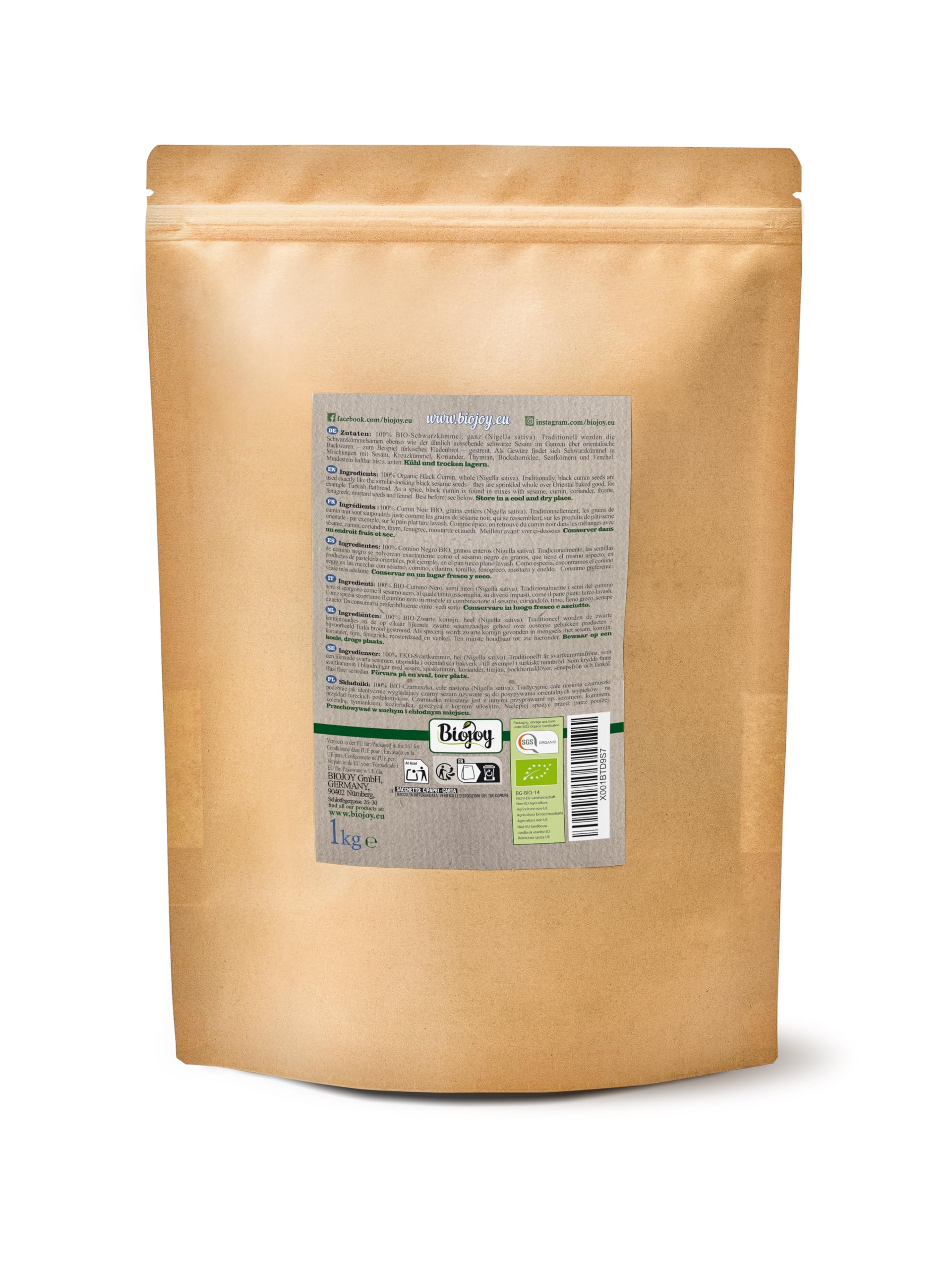 Biojoy Cumin noir BIO (1 kg), séchés et entières, Graines de cumin noir (Nigella sativa)