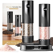 Electric Salt and Pepper Grinder Set - Rechargeable Automatic Salt and Pepper Shakers, Kitchen Appliances with External Adjustable Coarseness, Larger Hopper for Cooking, Home Gifts(2 Pack,Black/Black)