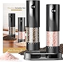 Electric Salt and Pepper Grinder Set - Rechargeable Automatic Salt and Pepper Shakers, Kitchen Appliances with External Adjustable Coarseness, Larger Hopper for Cooking, Home Gifts(2 Pack,Black/Black)