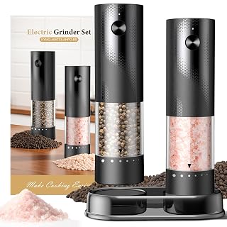 Electric Salt and Pepper Grinder Set - Rechargeable Automatic Salt and Pepper Shakers, Kitchen Appliances with External Adjustable Coarseness, Larger Hopper for Christmas Gifts(2 Pack,Black/Black) - Amazon product rated Grade A