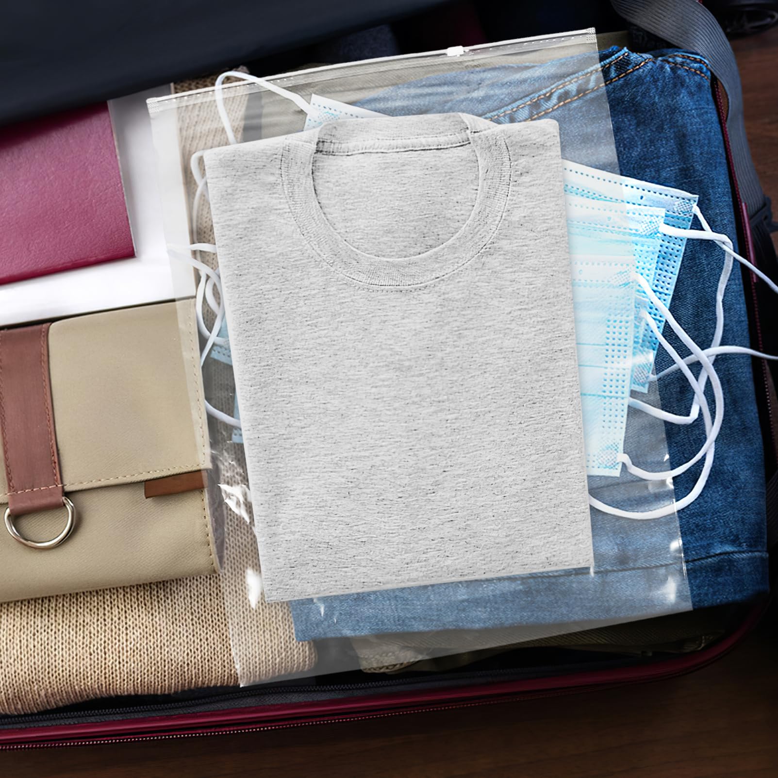 Mobestech 50pezzi Buste Trasparenti Resealabili Impermeabili Per Abbigliamento e Scarpe Sacchetti Organizzatori Per e Stoccaggio Extra Large Protezione e Umidità