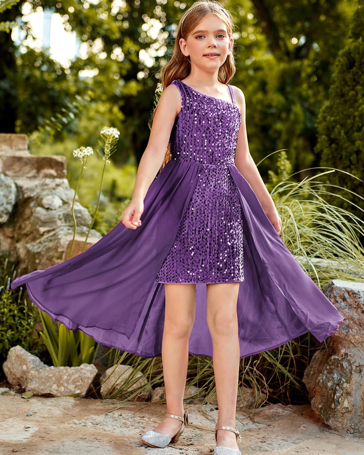 GRACE KARIN Girls Sequin Dress One Sleeve Formal Pageant Prom Party Special Occasion Dresses Size 5-14 - Image 3