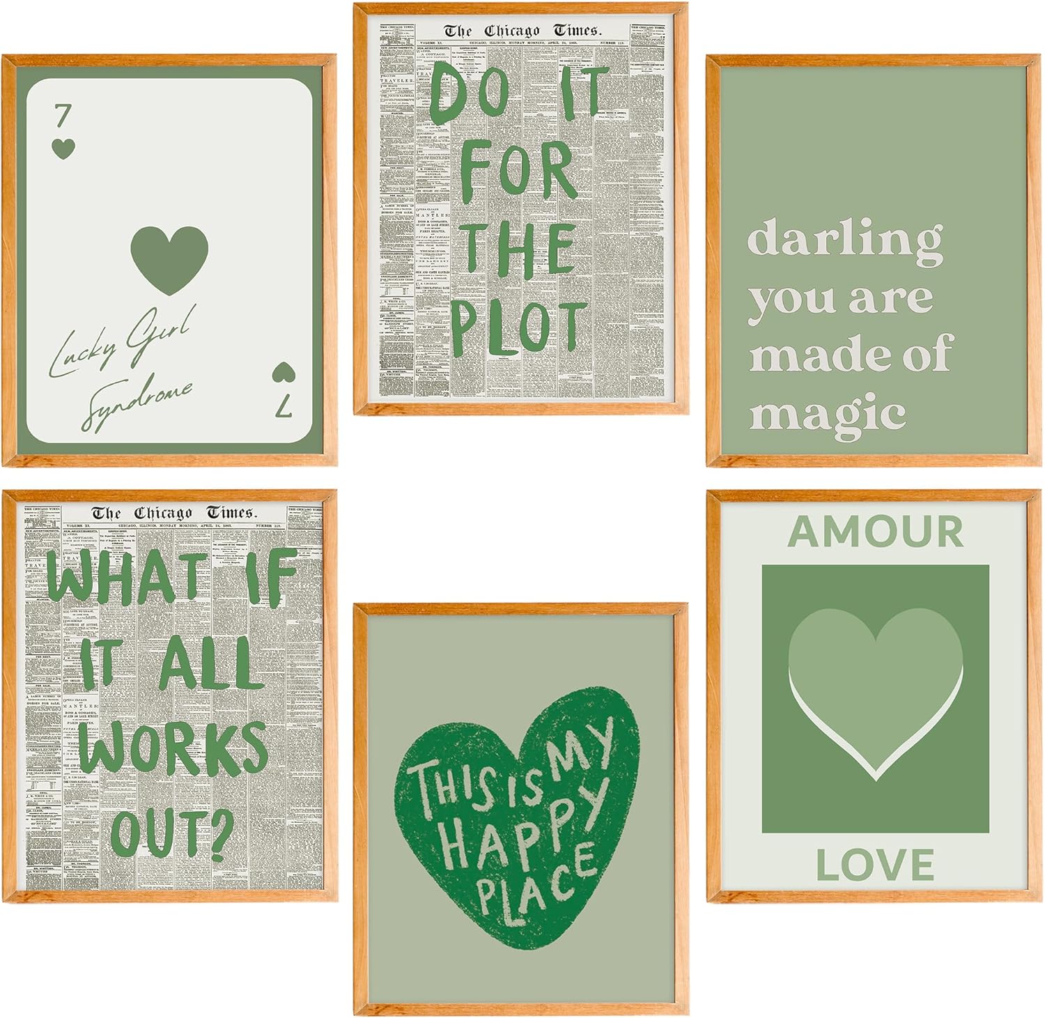 Amazon.com: BearCake Trendy Retro green Preppy Wall Art Set of 6 ...