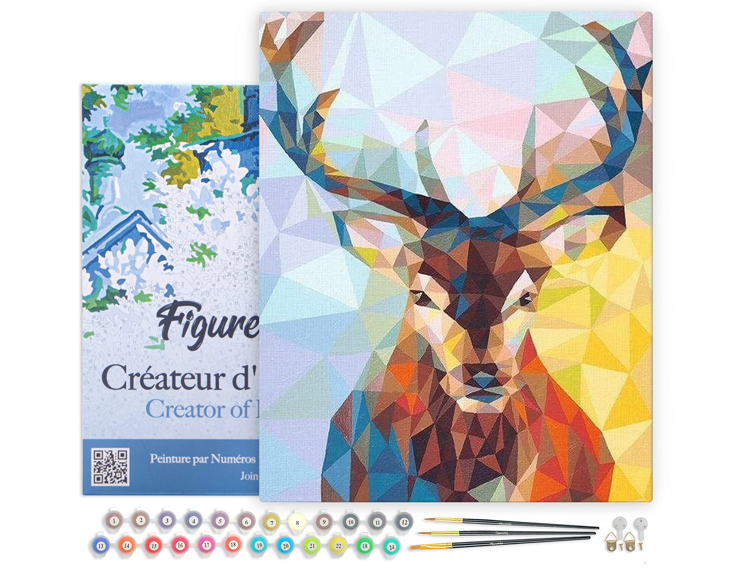 Figured'Art Paint by Numbers for Adults with Frame Modern Reindeer 40x50cm - Craft Art Painting DIY Kit Canvas Already Stretched on a Wooden Frame โ image 1