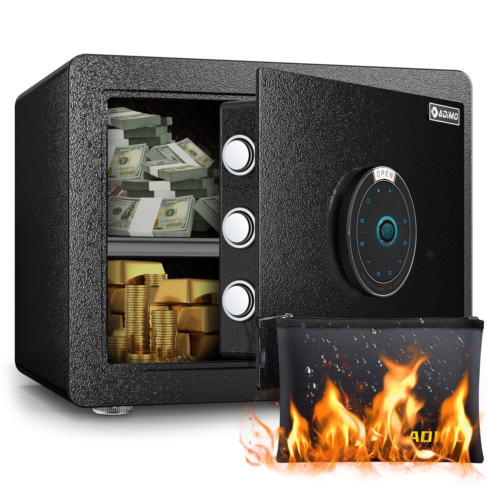 ADIMO Safe Box, 1.2 Cube ft Fireproof Cabinet Safe with Biometric ...