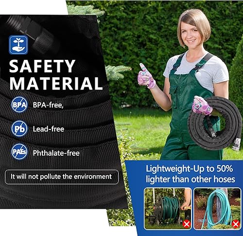 Miniatura 4 de Holldoor Manguera de jardín de 50 pies, resistente, flexible y ligera de 58 pulgadas, manguera de agua de 50 pies, accesorios sólidos de 34 para