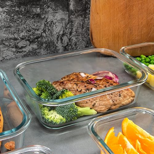 Miniatura 5 de FAWLES Paquete de 12 recipientes de almacenamiento de vidrio con tapas, recipientes a prueba de fugas, recipientes de almacenamiento de alimentos de