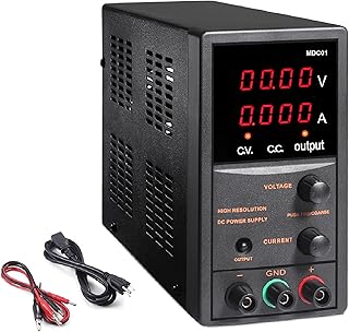 TTKK DC Power Supply Variable, 30V 5A Adjustable Switching Regulated with 4 Digits Display, Course and Fine Adjustments(00.01V, 0.001A), Data Hold - 110V/115CM Alligator Leads-MDC01, Black