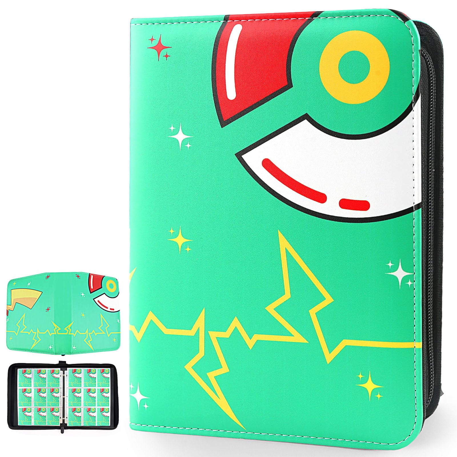 Card Binder 9-Pockets, 900 Pockets Card Holder with 50 Removable Sleeves, Trading Card Collector Zipper Album Holder, Green