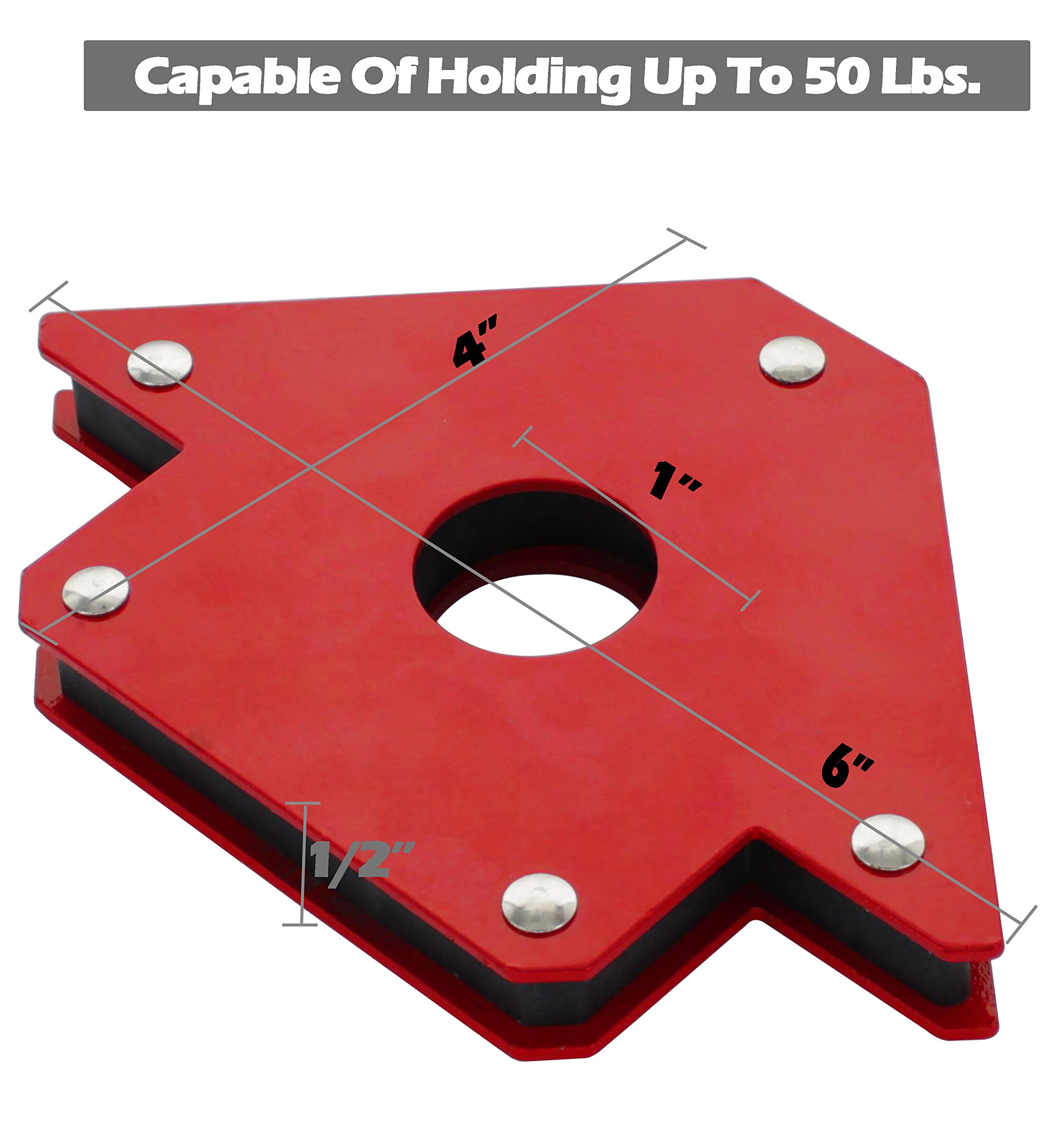 Drixet Arrow Shape Heavy Duty Steel Magnetic Welding Setup Holder for Multiple Angles Red Painted with a Grip Hole (Holds Up to 50 Lbs.)